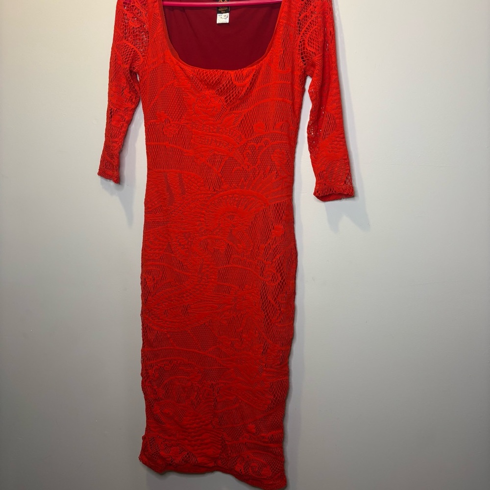 Vintage Jean Paul Gaultier Soleil Red Lace Dress size large - Picture 2 of 10